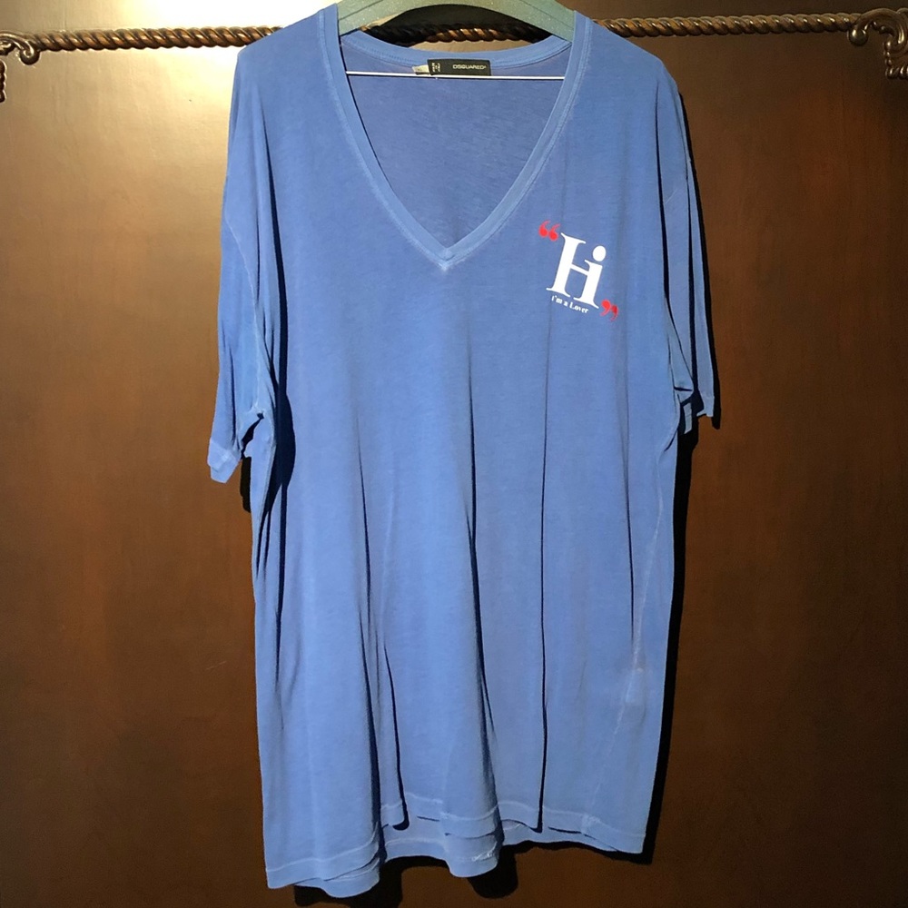 DSquared “Lover” Blue Mens Deep V-Neck T-Shirt XL